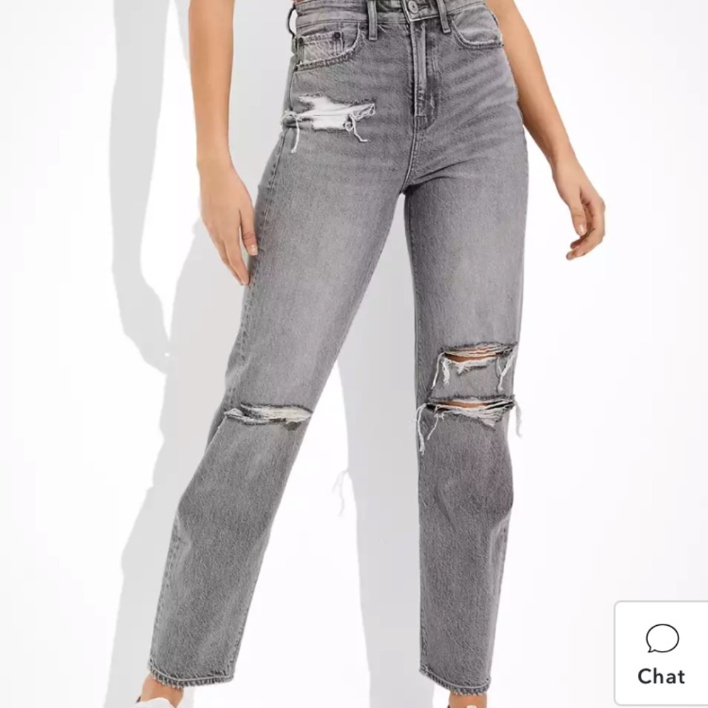 American Eagle AE Highest Waist '90s Boyfriend Jean Grey Distressed Size 6 Short